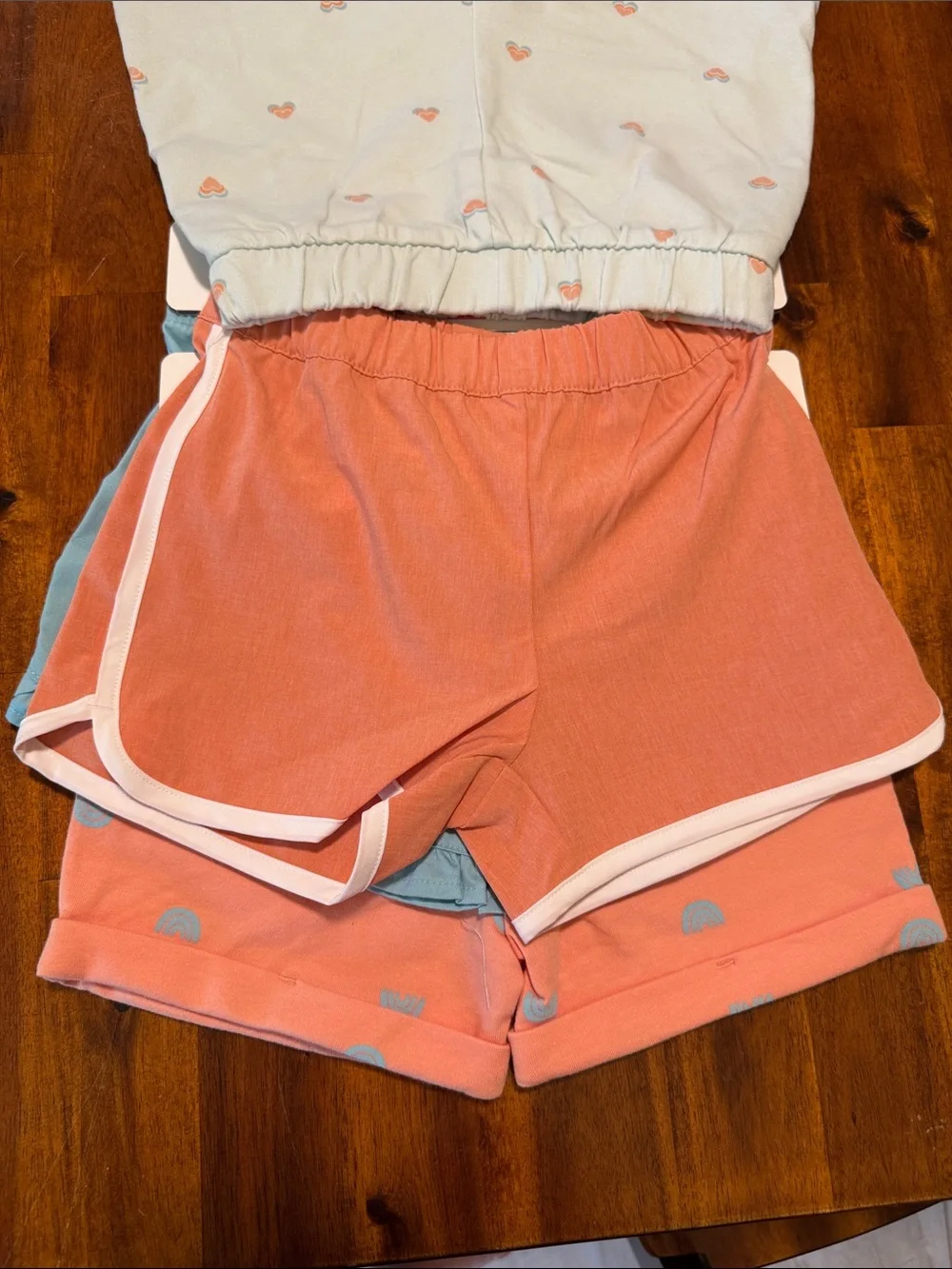 NWT Pekkle Girls 8-Piece Coral & Aqua T-Shirt and Shorts, Mix and Match Set - 3T